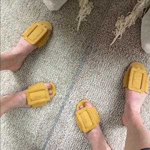 Mango yellow suede buckle slides
